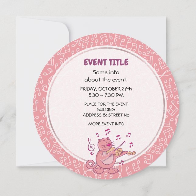 Pink Cat with Violin Invitation (Back)