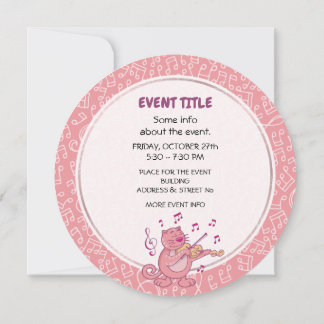 Pink Cat with Violin Invitation
