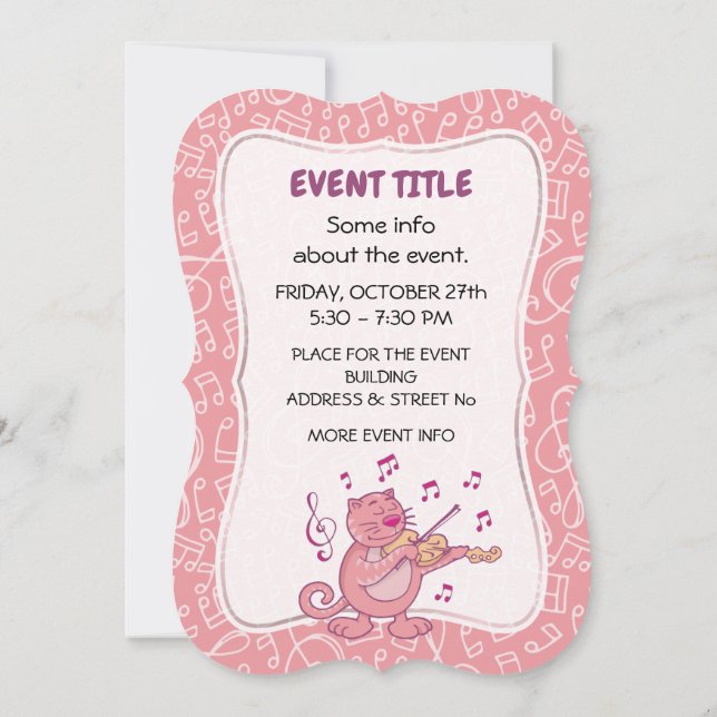 Pink Cat with Violin Invitation (Back)