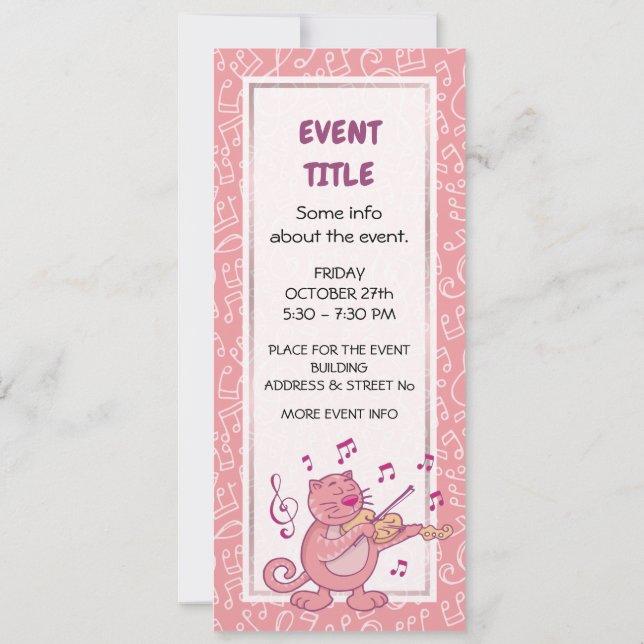 Pink Cat with Violin Invitation (Back)