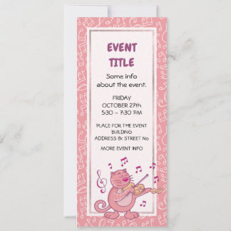 Pink Cat with Violin Invitation