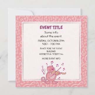Pink Cat with Violin Invitation