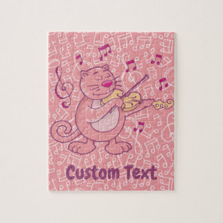 Pink Cat with Violin Jigsaw Puzzle