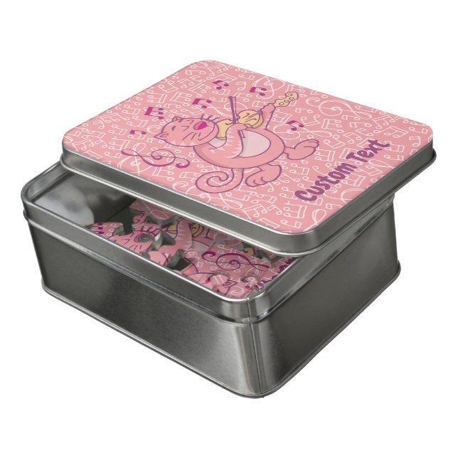 Pink Cat with Violin Jigsaw Puzzle (Lid Open)