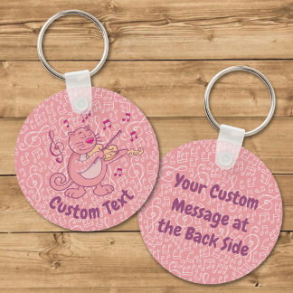 Pink Cat with Violin Keychain