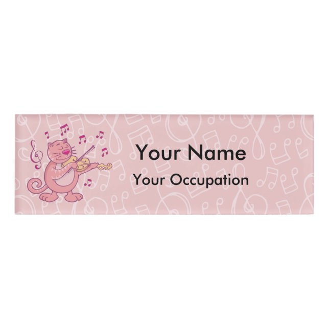 Pink Cat with Violin Name Tag (Front)