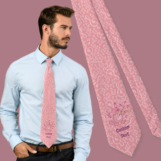 Pink Cat with Violin Neck Tie