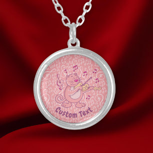 Pink Cat with Violin Necklace