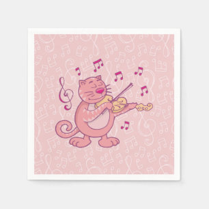 Pink Cat with Violin Paper Napkins