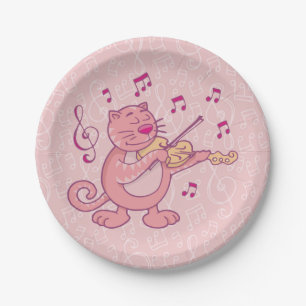 Pink Cat with Violin Paper Plates