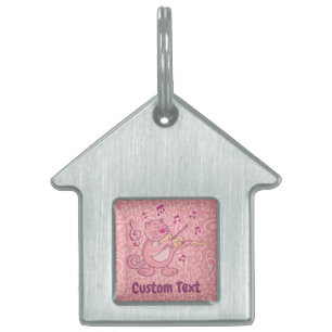 Pink Cat with Violin Pet ID Tag