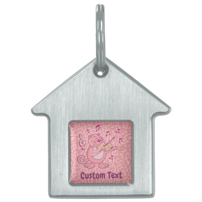 Pink Cat with Violin Pet ID Tag (Front)