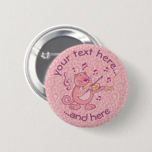 Pink Cat with Violin Pinback Button