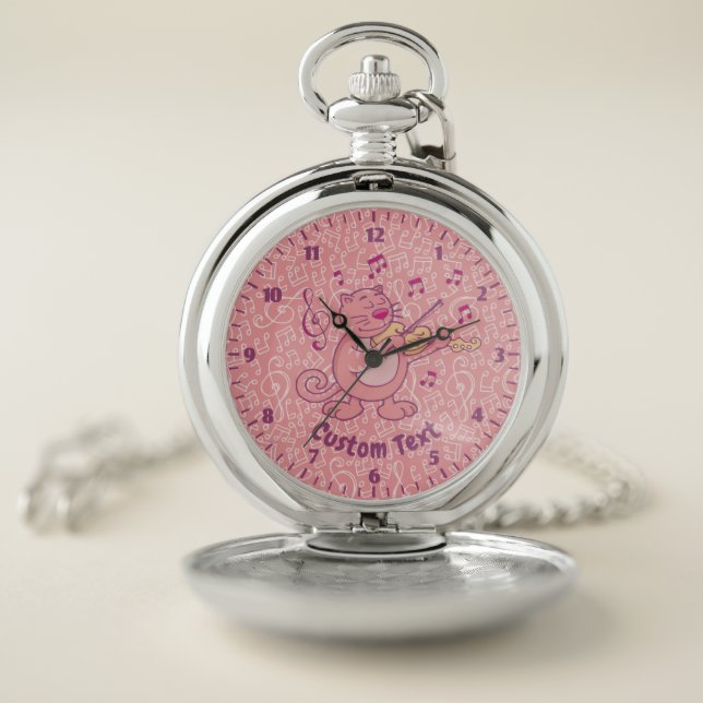 Pink Cat with Violin Pocket Watch (Inside)