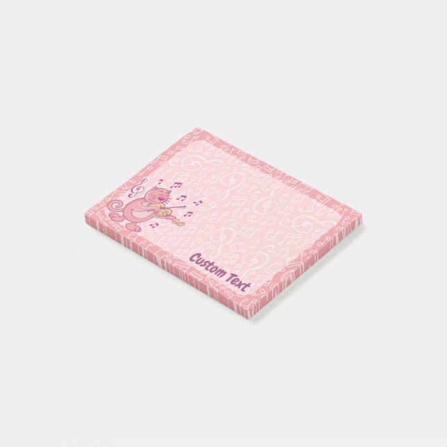 Pink Cat with Violin Post-it Notes (Angled)