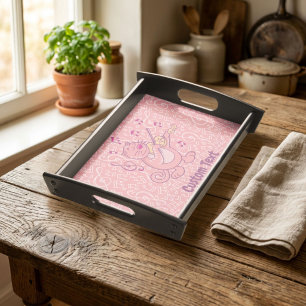 Pink Cat with Violin Serving Tray