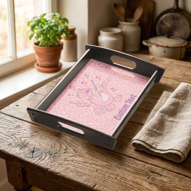 Pink Cat with Violin Serving Tray (Creator Uploaded)