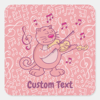 Pink Cat with Violin Square Sticker