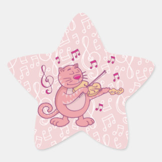 Pink Cat with Violin Star Sticker