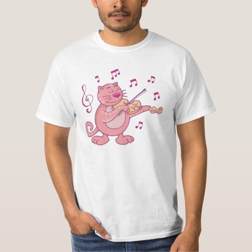Pink Cat with Violin and Music Notes T-Shirt