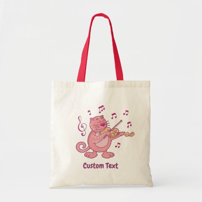 Pink Cat with Violin Tote Bag (Front)