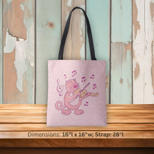 Pink Cat with Violin Tote Bag