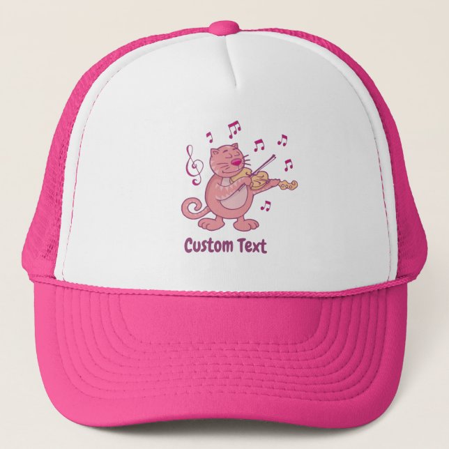 Pink Cat with Violin Trucker Hat (Front)