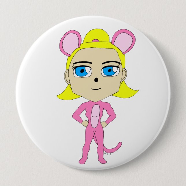 pink catgirl     button (Front)