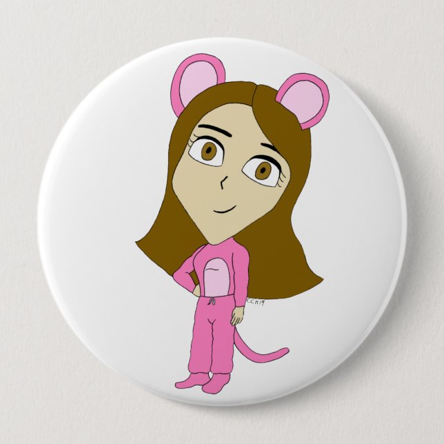 pink catgirl     button (Front)