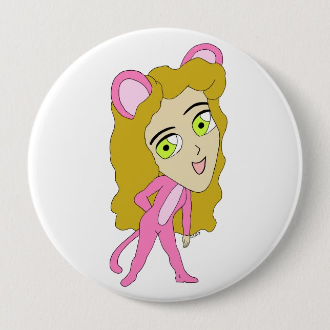 pink catgirl  button (Front)