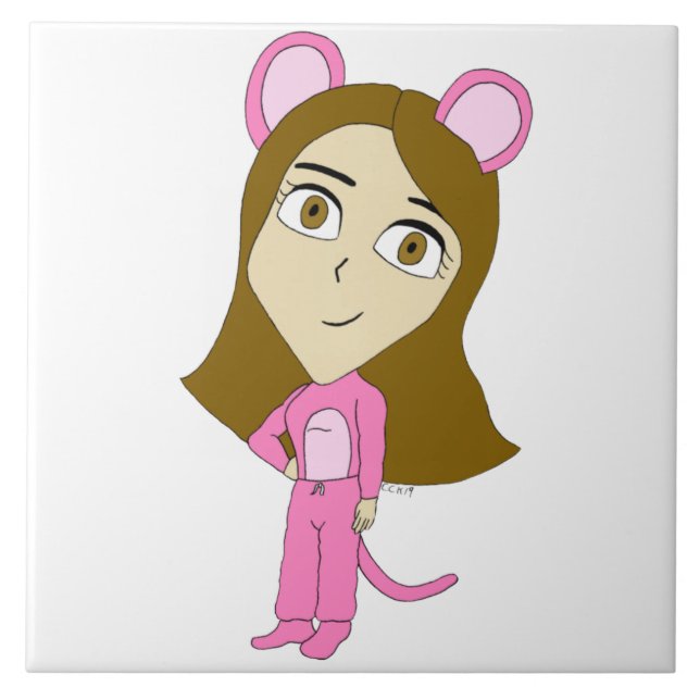 pink catgirl   ceramic tile (Front)