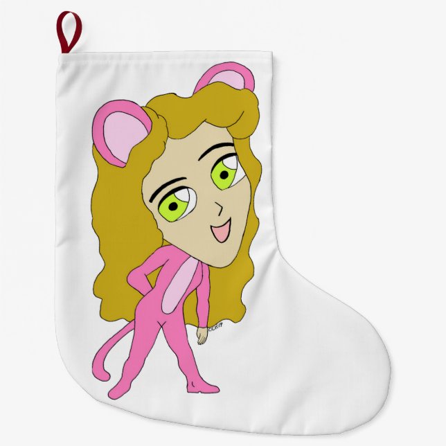 pink catgirl  large christmas stocking (Front)