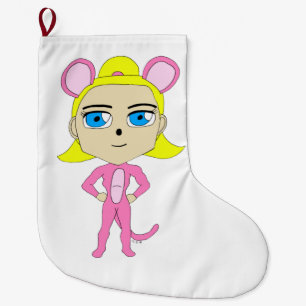 pink catgirl large christmas stocking