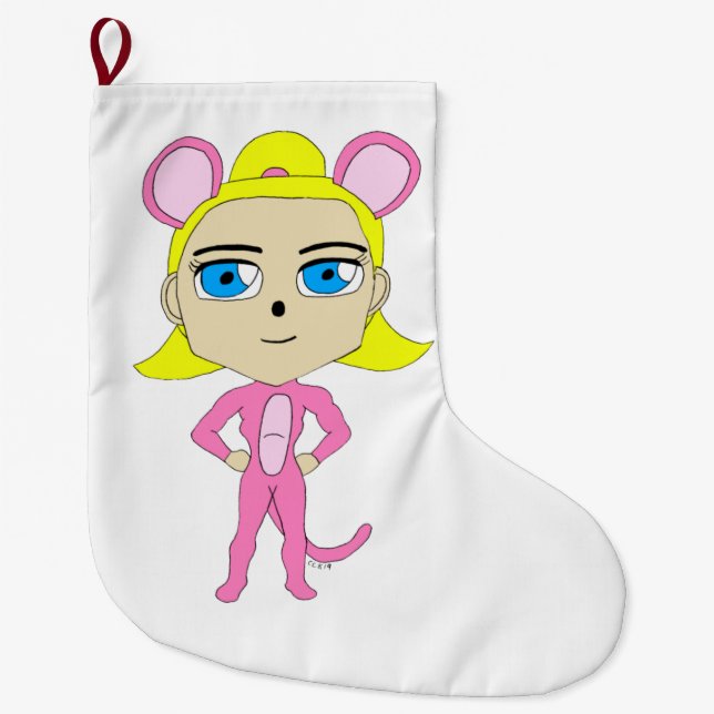 pink catgirl     large christmas stocking (Front)
