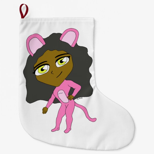 pink catgirl     large christmas stocking (Front)