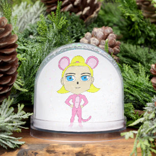 pink catgirl     snow globe