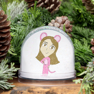pink catgirl snow globe