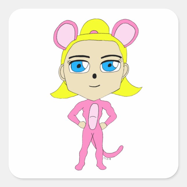 pink catgirl   square sticker (Front)