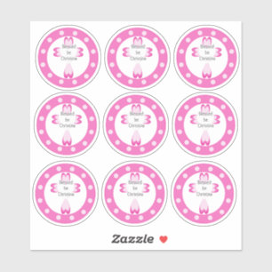 Pink Catholic Baptism Favor Sticker for Girls
