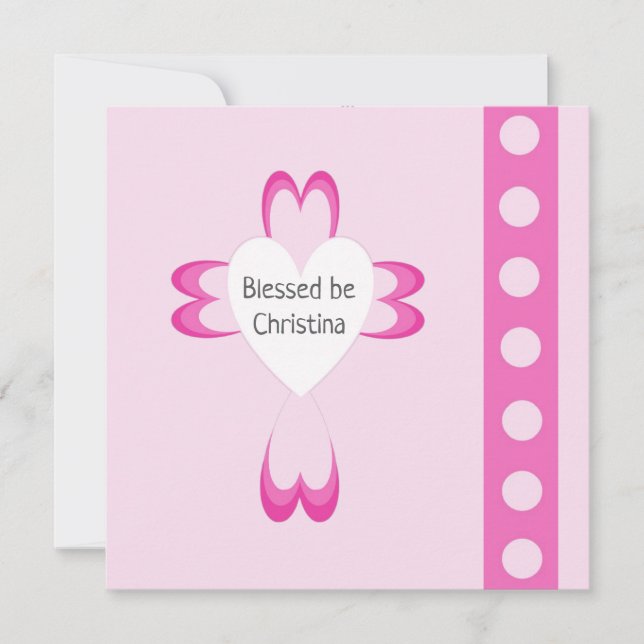 Pink Catholic Baptism Thank You Card for Girls (Front)