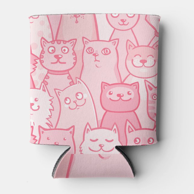 Pink Cats, Adorable Seamless Pattern. Can Cooler (Front)