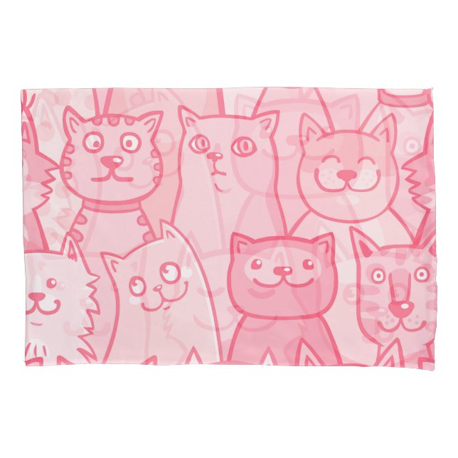 Pink Cats, Adorable Seamless Pattern. Pillow Case (Front)