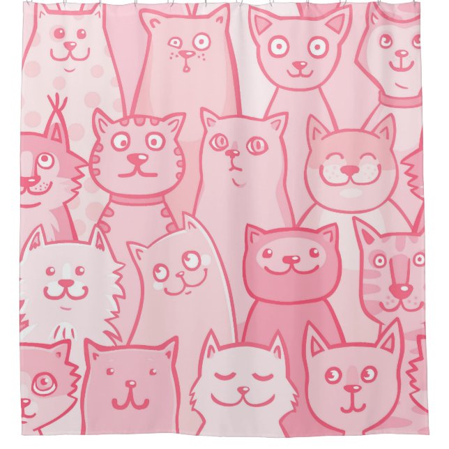Pink Cats, Adorable Seamless Pattern. Shower Curtain (Front)
