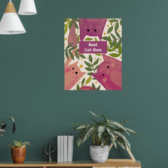 Pink Cats and branches Best cat mom  Poster (Living Room 1)