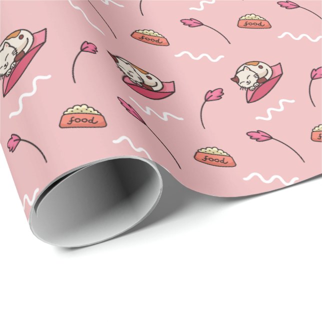 Pink Cats and Food Dish Wrapping Paper (Roll Corner)