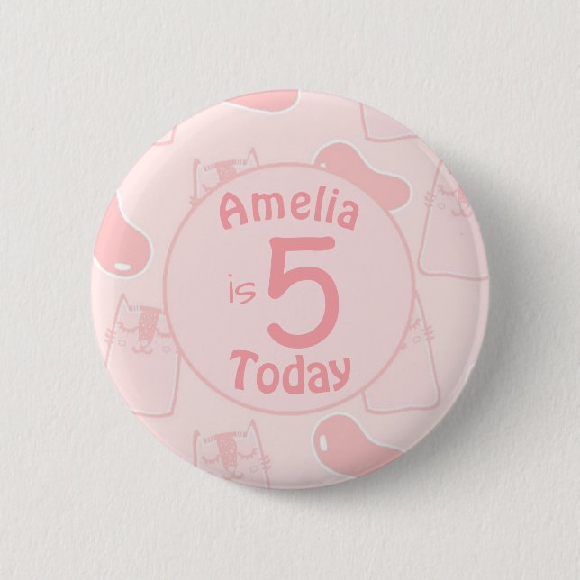 Pink Cats and Jellybeans Custom Age Birthday Button (Front)