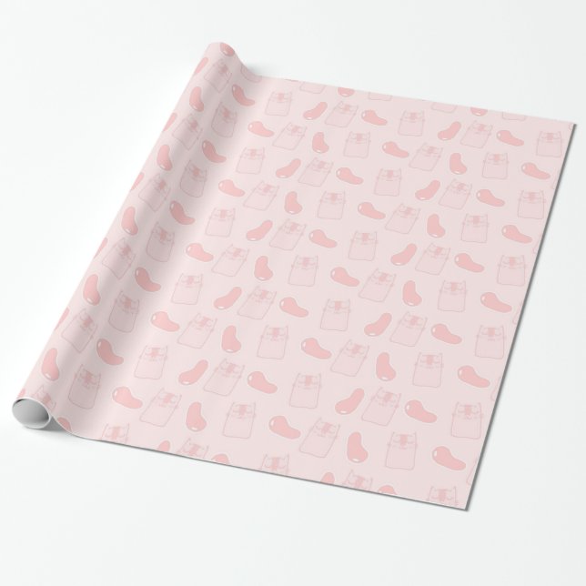 Pink Cats and Jellybeans Pattern Wrapping Paper (Unrolled)