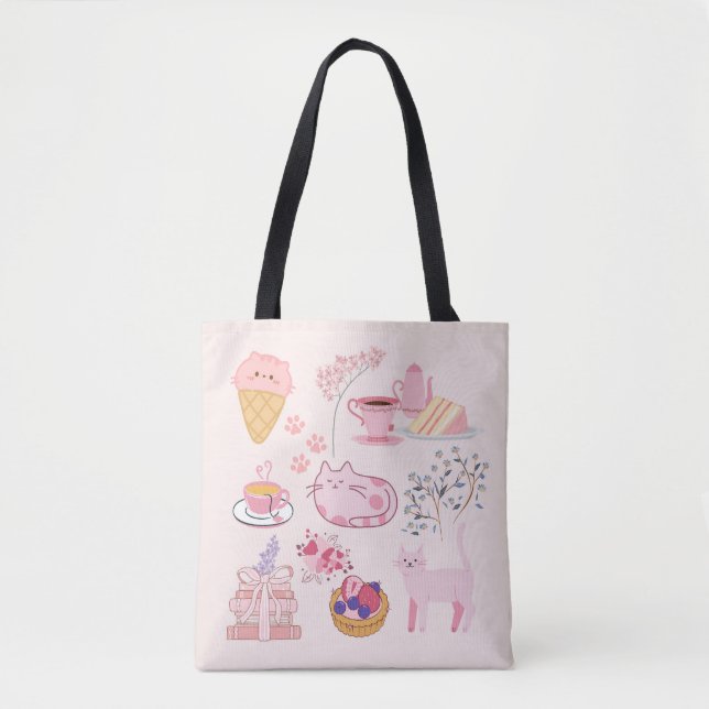 Pink Cats Coziness Tote Bag (Front)