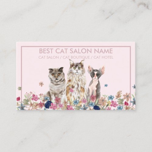 Pink Cats Flower Frame Pet Business Card