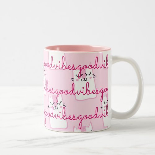 Pink Cats Good Vibes Two_Tone Coffee Mug